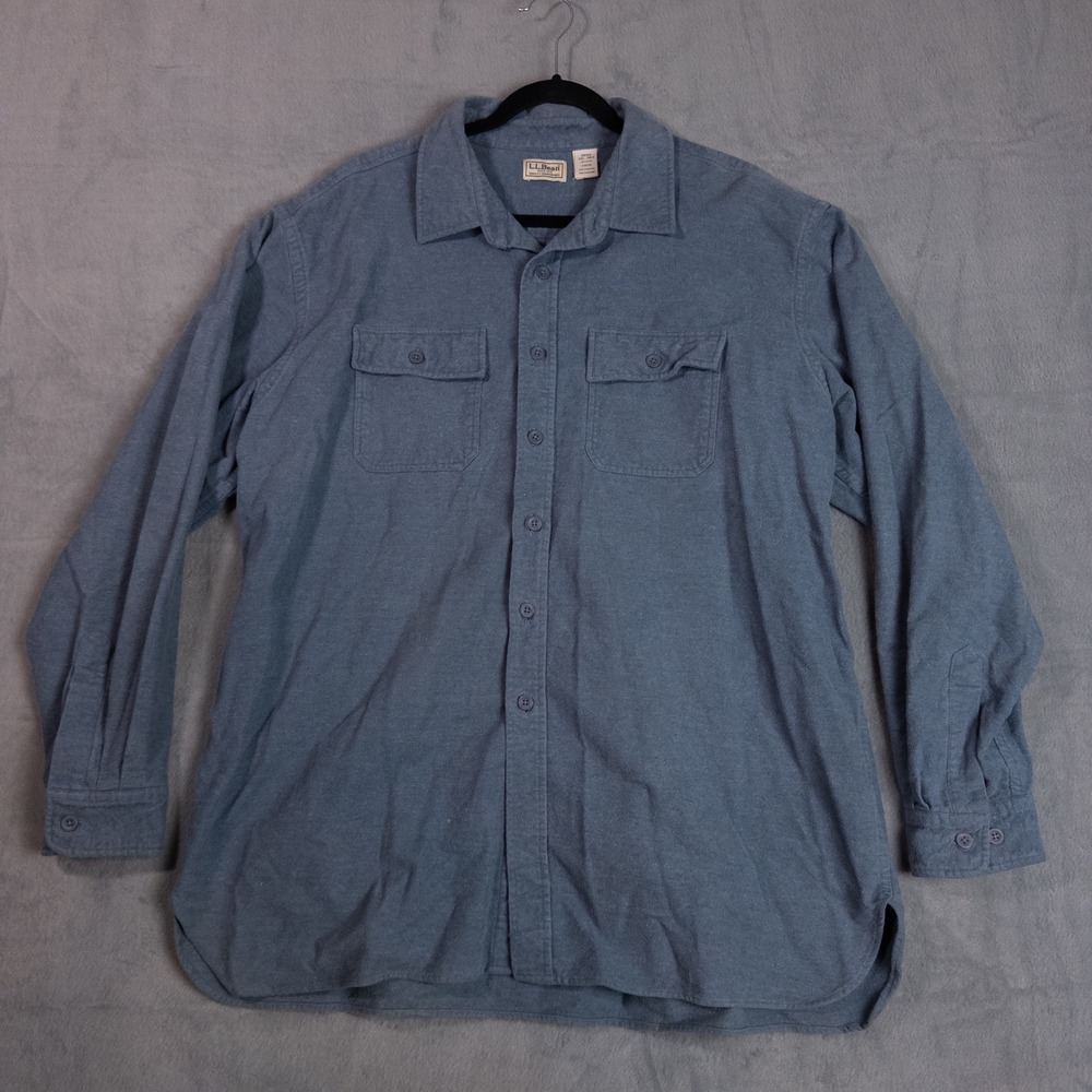 LL Bean Chamois Cloth Shirt Mens XXL Blue Good Heavyweight Cotton 0MT03